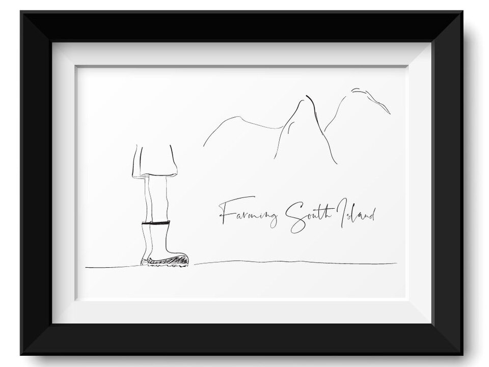 Black and white art print of framing the South Island of New Zealand - online art for sale