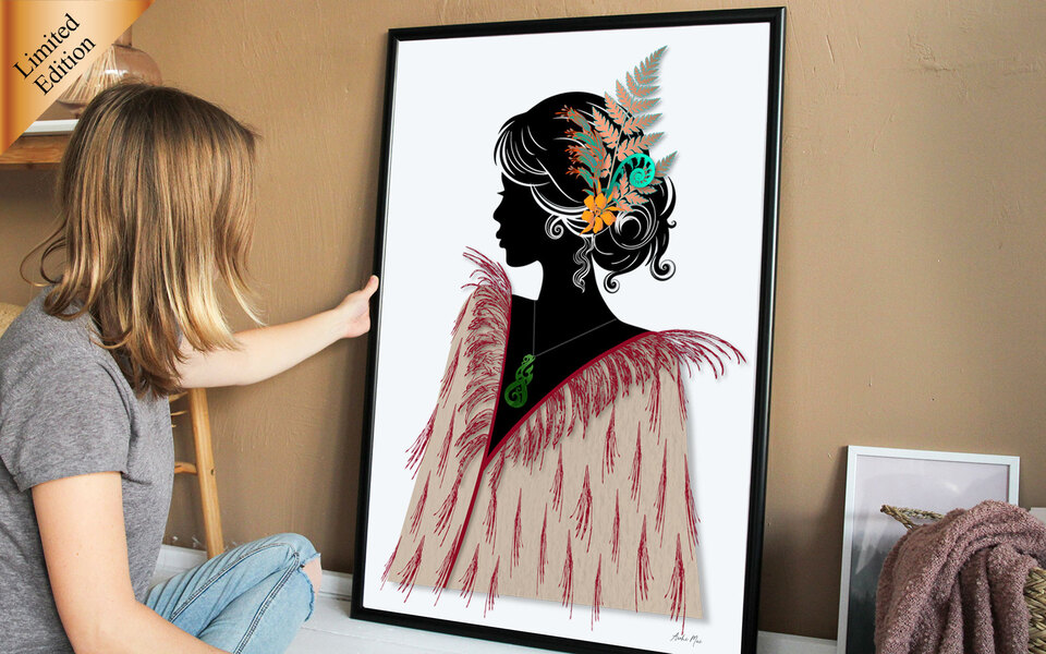 Maori Art Print  for sale online of Maori Wahine in Korowai