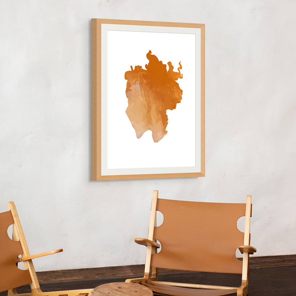 Large abstract wall art for living room or dining room made in nz. Burnt Orange and light brown illustration in digital watercolour