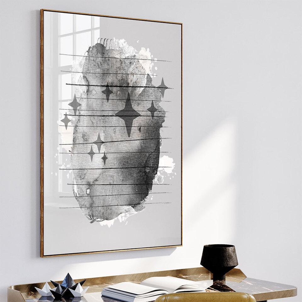 Modern Abstract NZ Art of Black & White Matariki Stars
